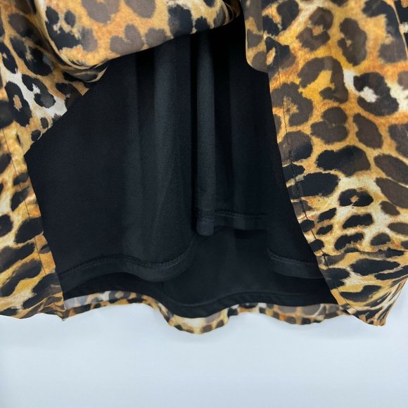 Express Dress Brown Black Leopard Print Long Sleeve Mini V Neck - Picture 7 of 11